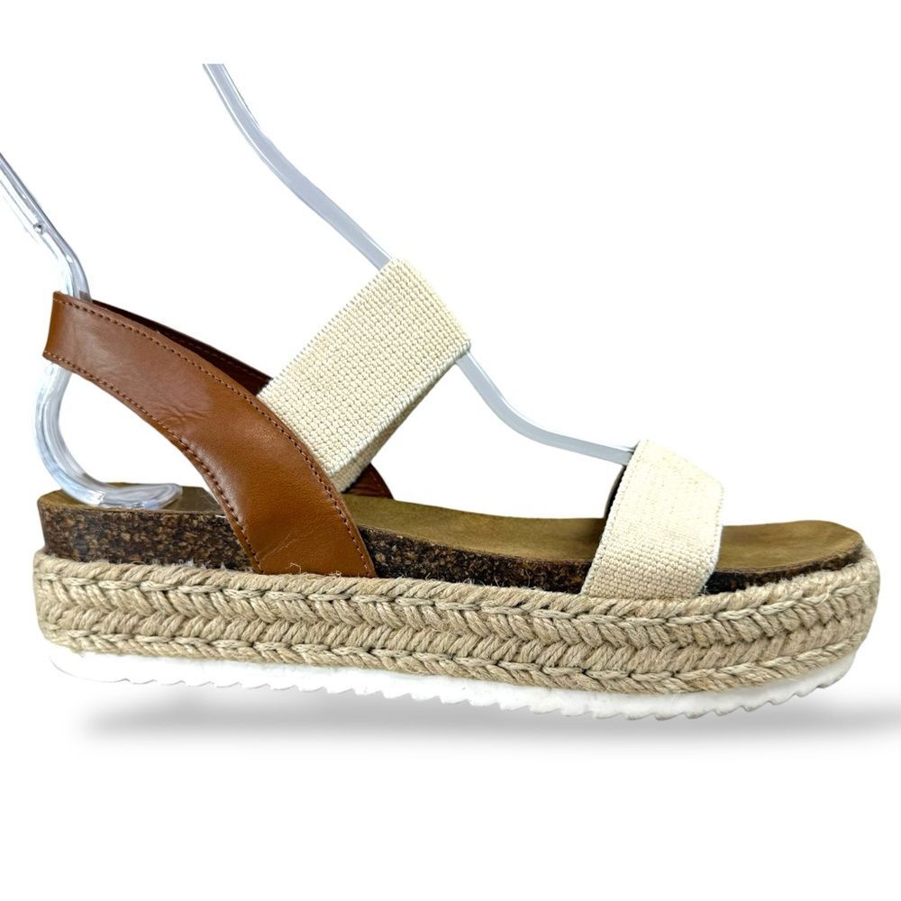 Steve Madden Jacklin Espadrille Platform Slingback Sandals Tan Leather Canvas, 9